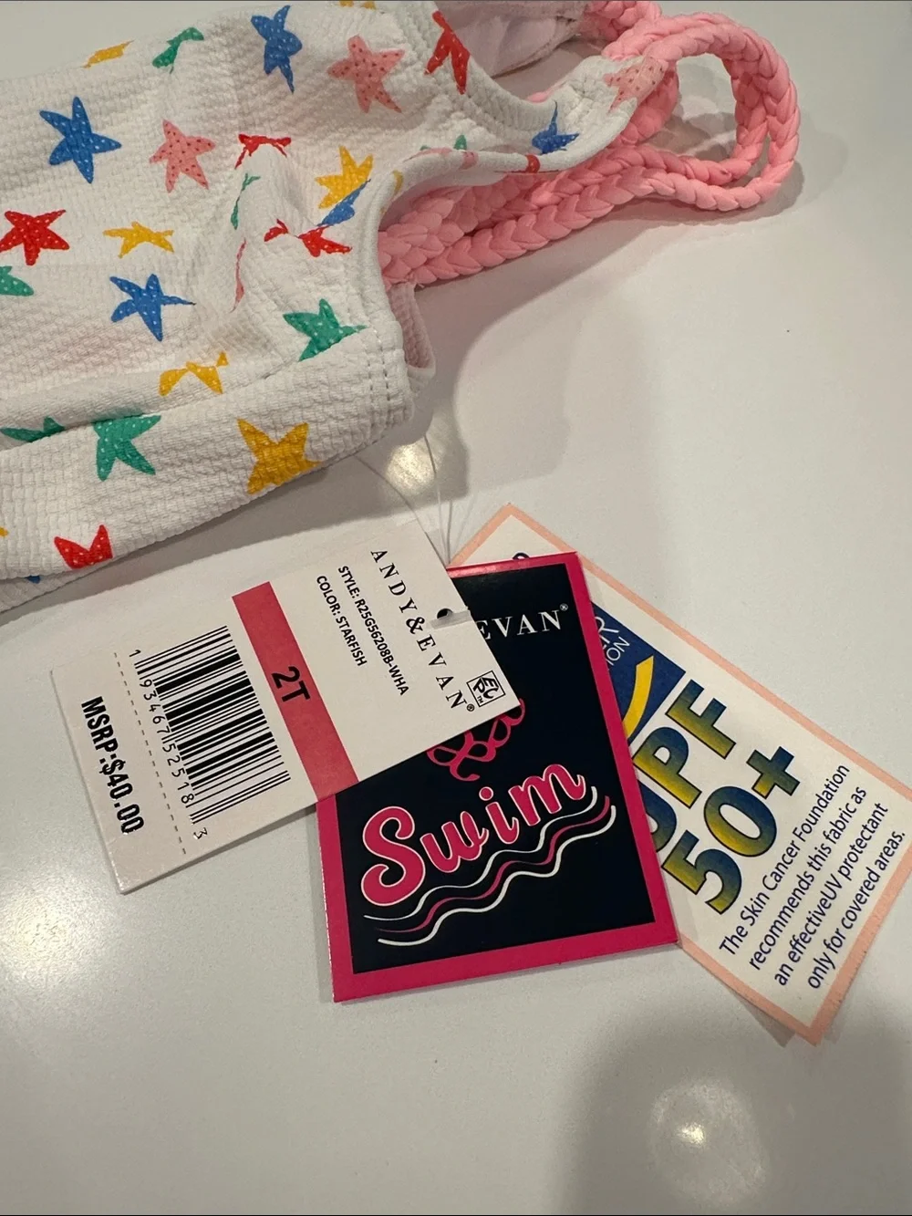 NEW Andy‎ & Evan White One-Piece Ruffle Swimsuit with Multicolor Star Print
